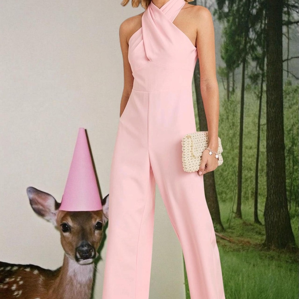Blush Pink Halter Hoco Dress Jumpsuit